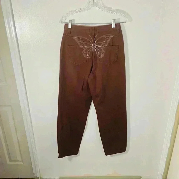 NWT Tiger Mist Pipa Jean Chocolate Faded Butterfly Print Slouchy Straight Leg - Picture 5 of 8